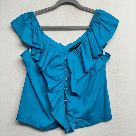 NWT Marc New York Capri Breeze Blue Blouse Ruffle M - Picture 1 of 6